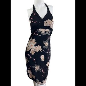 BYER Too Black Floral Halter Mini Dress Small Vintage